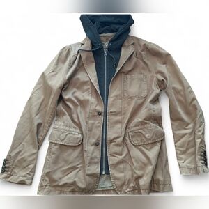 Vintage Express Tan Military Jacket with Black Hoodie Mens Size M